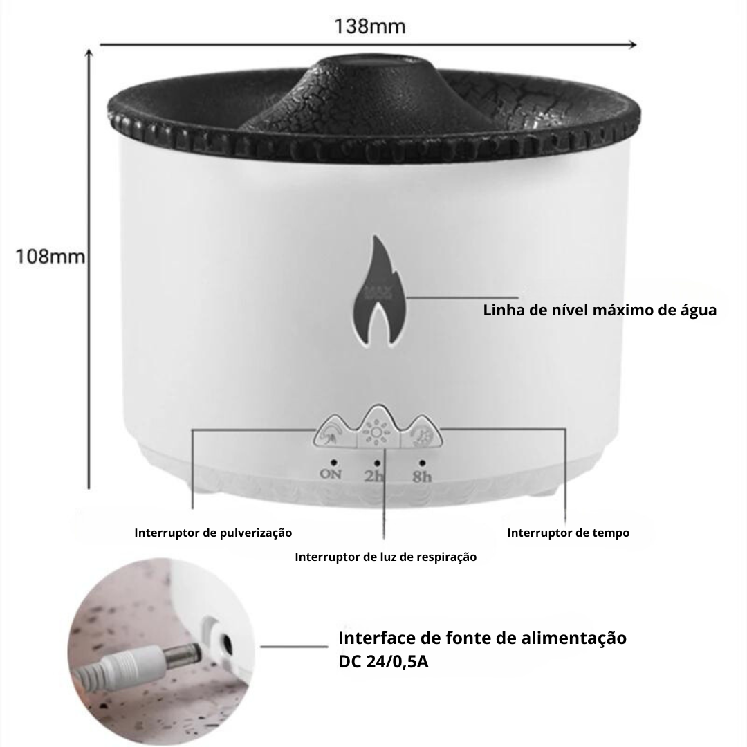 Umidificador Erupção Vulcânica